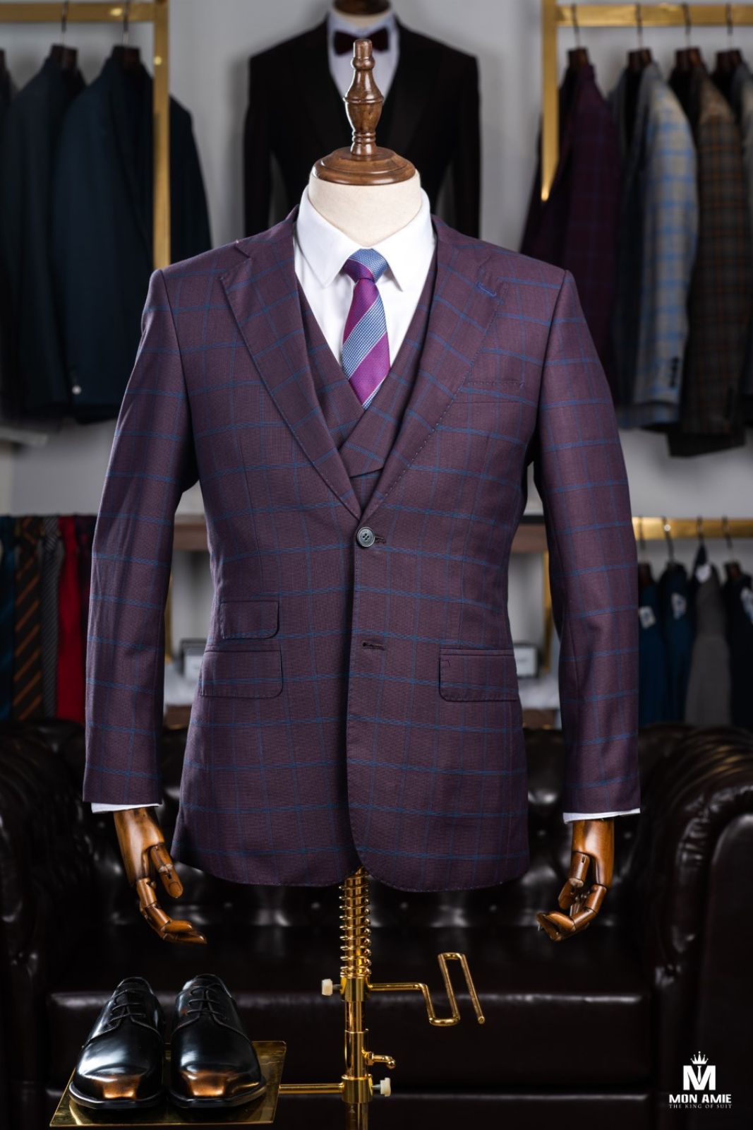 3 Pieces Blue Plaid Raisin Suit 